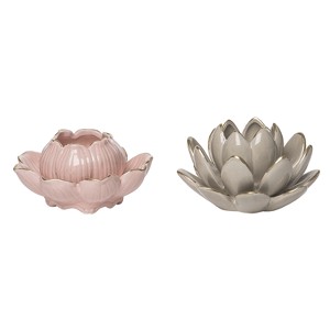 Transpac Stoneware Flower Votive Candle Holder Set of 2 Everyday Home Decorations - 1 of 1