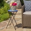 Vynxaria Patio End Tables - Outdoor Folding Accent Table with Glass Top, White and Blue - 3 of 4