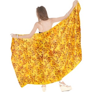 LA LEELA Women's Summer Bikini Wraps Beach Wrap Sarong Cover up Skirt Swimsuit Swimwear Cover Ups for Womens One Size Gold, Floral - 1 of 4