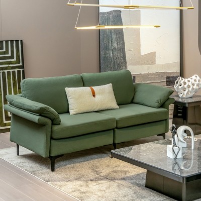 Army Green Linen Upholstered Loveseat with Metal Legs