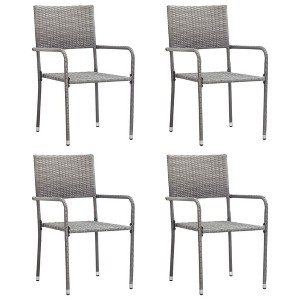 vidaXL Patio Dining Chairs 4 pcs Stackable Gray Poly Rattan - 1 of 4