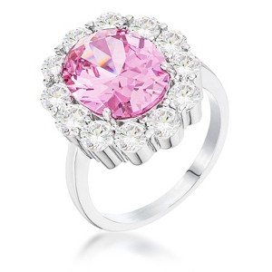 Slickblue Pale Pink Oval Stone Ring, 11.5Ct Cubic Zirconia, Rhodium Plated, Feminine Blossom Design for Women, Sizes 5 to 10 - 1 of 1