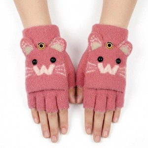 Wrapables Winter Warm Cute Cat Fingerless Gloves for Girls, Convertible Flip Top Half Finger Mittens - 1 of 4