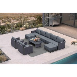 PURPLE LEAF Patio Furniture Set  Outdoor Conversation Sets PP Rope Patio Sofa with Cushions and Table Weaving  Seating Furniture Gray - 1 of 4