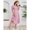 Clearlove Women's Floral Long Dress V Neck Short Sleeve Ruffle Tiered Layered Swing Dresses - Pink,Small - 2 of 4