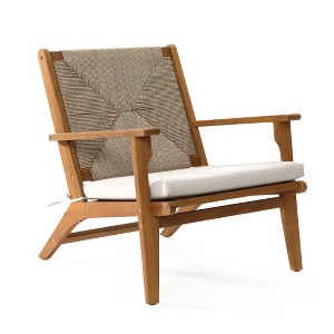 LuxenHome Outdoor Acacia Wood Deck Chair with Seat Cushion Brown - 1 of 4
