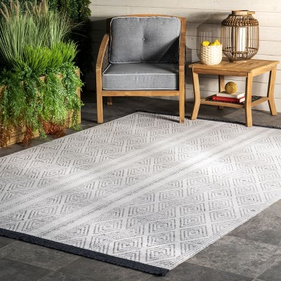 Gray and White Striped Synthetic 4' x 6' Reversible Area Rug