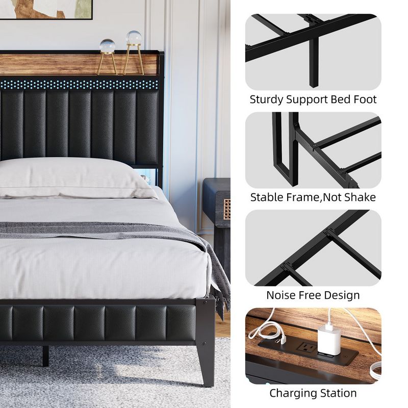 Upholstered Bed Frame with Charging Station and LED Lights, 5 of 10