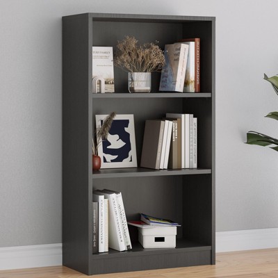 FURNIinspire Decorative Bookshelf 3 Shelf Adjustable Bookshelf, Floor Standing Storage Shelves For Home Office Organization, Gray, 11.6"*24.4"*44.1"