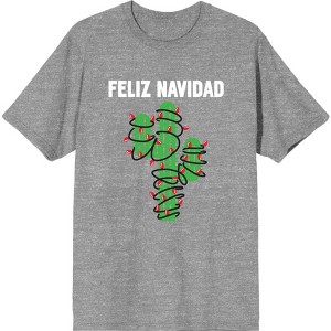 Feliz Navidad Christmas Cactus Adult Crew Neck Short Sleeve Tee - 1 of 2