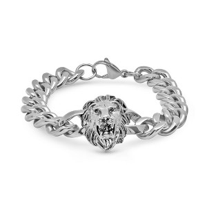STEELTIME Men's 18k gold plated stainless steel lion head chain link bracelet - 1 of 4