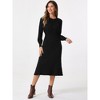 Allegra K Women's Ribbed Crew Neck Pleated Lantern Sleeve Midi Knit A-line Dress - 3 of 4