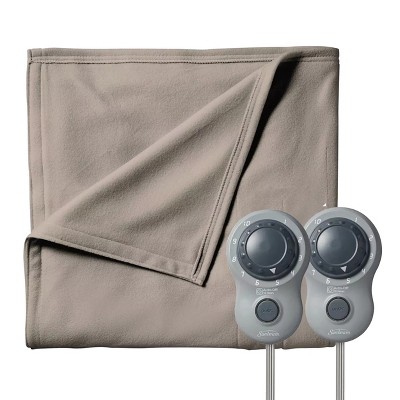Sunbeam Queen Size Electric Fleece Heated Blanket In Mushroom With Dual  Zone : Target