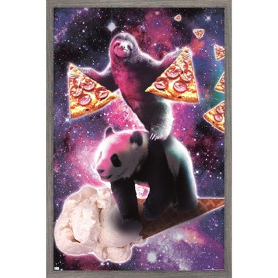 Trends International James Booker - Space Sloth With Pizza Riding Ice Cream Panda Framed Wall Poster Prints