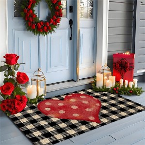 Lomsoe 1pc Valentine'S Day Heart Plaid Pattern Doormat,Flannel