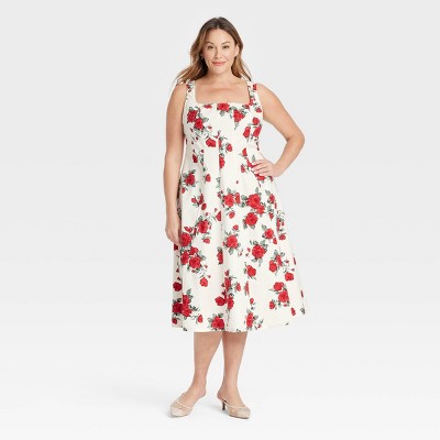 Women's Fit and Flare Midi A-Line Dress - Ava & Viv™ White Floral 17