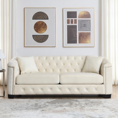 77" Chesterfield Velvet Sofa,Luxury 3-Seater Tufted Couch with Nailhead Trim for Living Room,Bedroom or Apartment-Baofuwish