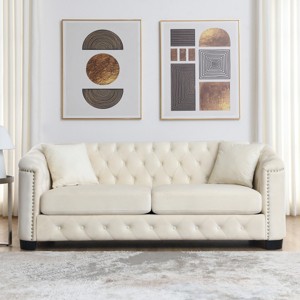 77" Chesterfield Velvet Sofa,Luxury 3-Seater Tufted Couch with Nailhead Trim for Living Room,Bedroom or Apartment-Baofuwish - 1 of 4
