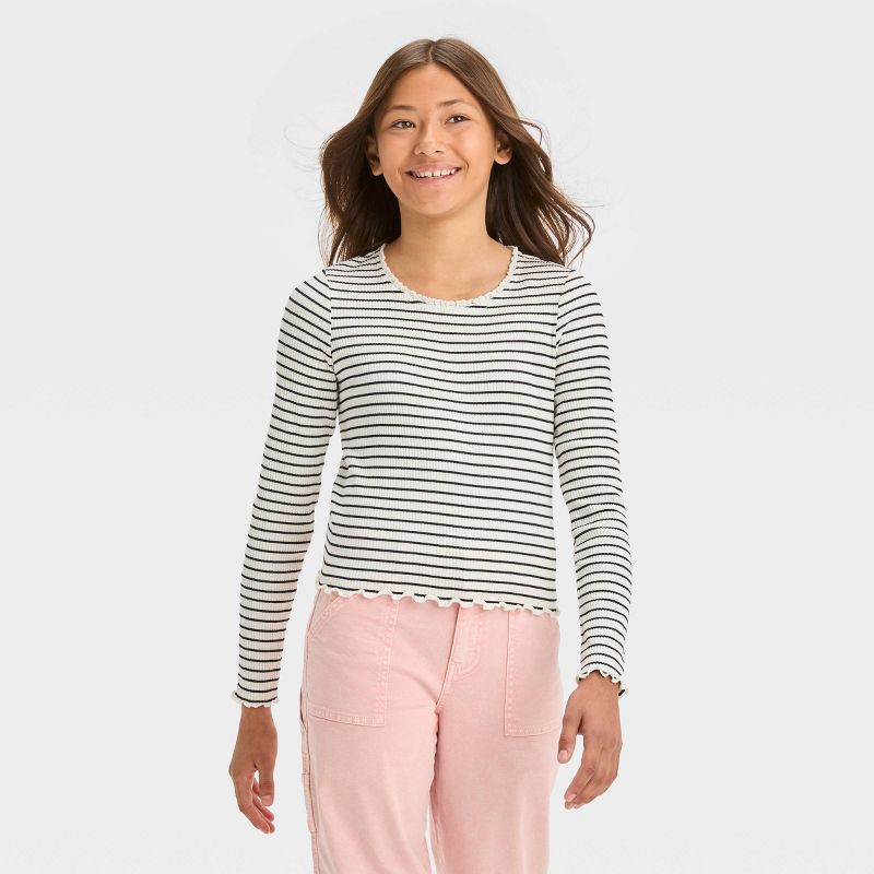Girls' Long Sleeve Lace Trim T-Shirt - art class™, 1 of 7