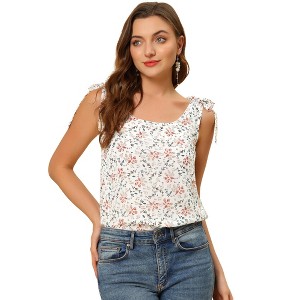 Allegra K Women's Sleeveless Casual Bow Tie Decor Strap Chiffon Floral Tank Tops - 1 of 4
