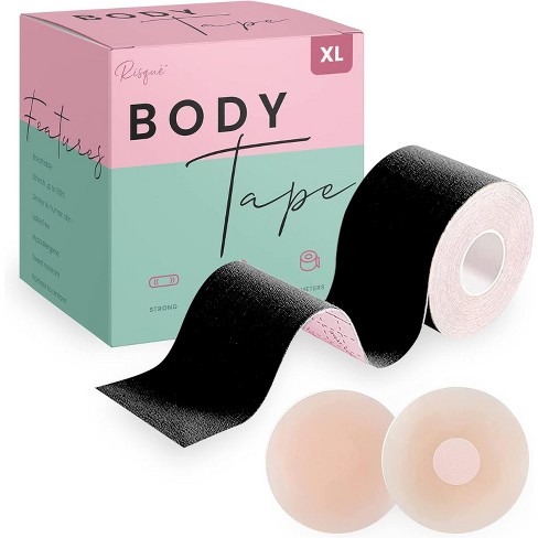 Risque XL Black Breast Lift Tape + 1 Free Pair of Reusable Nipple Covers,  Boob Tape for Push up & Shape, Waterproof & Sweat-Proof Body Tape, 1ct