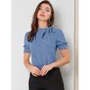 INSPIRE CHIC Women's Bow Tie Neck Solid Color Elastic Cuffs Elegant Office Short Sleeve Blouse - 3 of 4