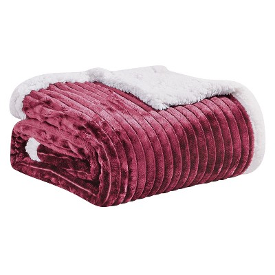 Plazatex Soft Plush Corduroy Lined Oversized All Season Comfort for Bedroom or Lounging Blankets - Queen 90" x 90", Burgundy