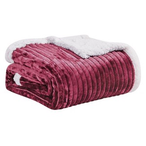 Plazatex Soft Plush Corduroy Lined Oversized All Season Comfort for Bedroom or Lounging Blankets - Queen 90" x 90", Burgundy - 1 of 2