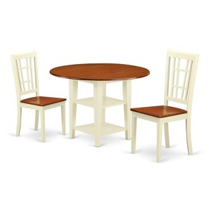 East West Furniture 3 Pc Kitchen Table set - Robust Two 9-Inch Drop Down Leaves Solid Wood Dinette Table & 2 Wooden Seat Dining Chairs,  White - 1 of 4
