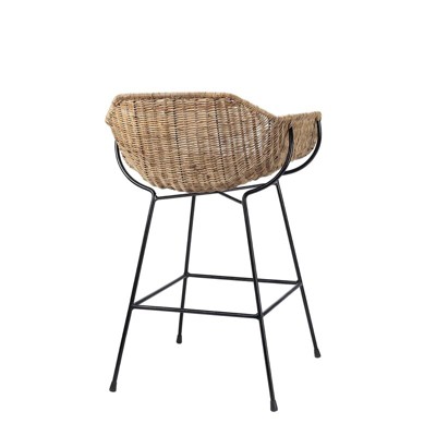 Natural Rattan and Black Steel Counter Stool