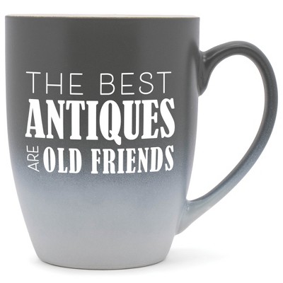 Elanze Designs The Best Antiques Are Old Friends Two Toned Ombre Matte Grey and White 12 ounce Ceramic Stoneware Coffee Cup Mug