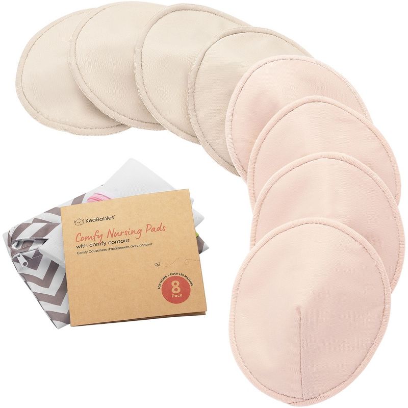KeaBabies 8pk Organic Nursing Pads, Washable Breast Pads + Wash Bag, Reusable Nipple Pads, 1 of 10