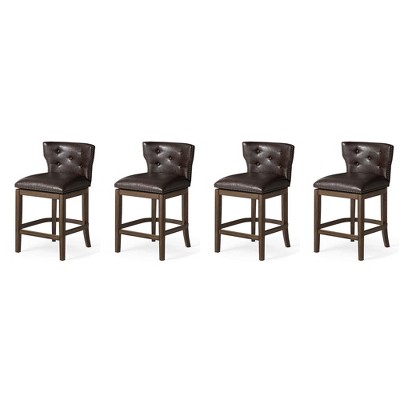 Maven Lane Hugo Low Back Kitchen Stool with Vegan Leather Upholstered Seat, Set of 4