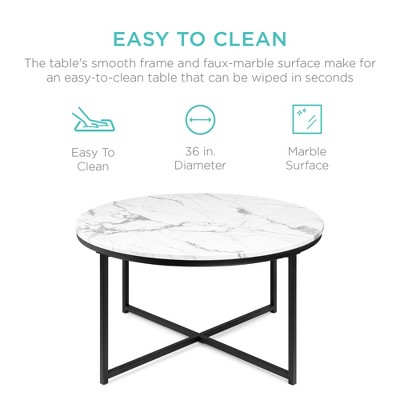 Round 36in Black Metal and Marble Coffee Table
