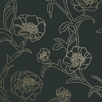 Tempaper & Co. 28 Sq Ft Peonies Peel And Stick Wallpaper Black/gold ...