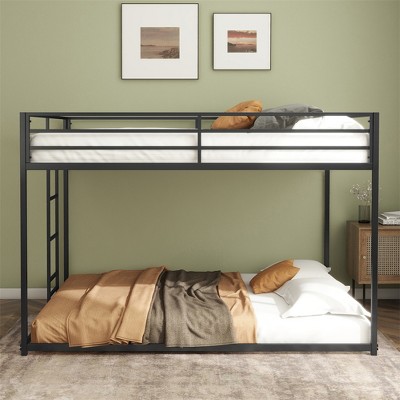 Bunk Bed Frame, Sturdy Full over Full Metal Bunk Black for Kids and Adult, Low Profile and Easy Climbing with Stable Ladder, No Box Spring Needed