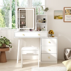 Famapy Vanity Table With Mirror and Lights Glass Top Table - 1 of 4