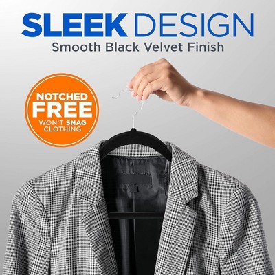 Black Velvet Non-Slip Heavy Duty Hangers with Metal Hooks, 50-Pack
