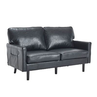 NicBex 56.3 Inch Modern Love Seat Sofa,2 Seater Sofa with USB Ports and Removable Pillow Cover for Living Room,Black
