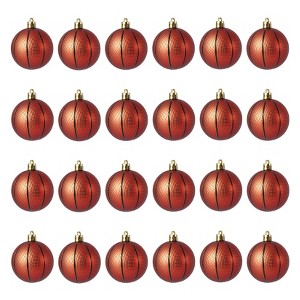 Orieon Basketball Theme Christmas Ornaments 24-Pack - Glitter Basketball Ball Decor for Xmas Tree, Holiday Party Decorations. - 1 of 4