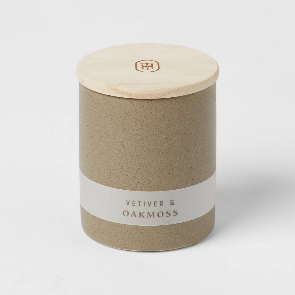 6oz Matte Textured Ceramic Wooden Wick Candle Green/Vetiver and Oakmoss - Threshold™: Soy Wax Blend, Nautical Decor, 28hr Burn Time