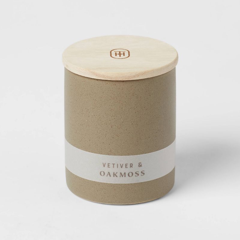 6oz Matte Textured Ceramic Wooden Wick Candle Green/Vetiver and Oakmoss - Threshold&#8482;, 1 of 5
