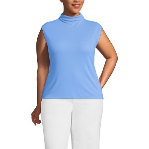 Lands' End Women's Cap Sleeve Drapey Rib Fitted Funnel Neck Tank - 1 of 3