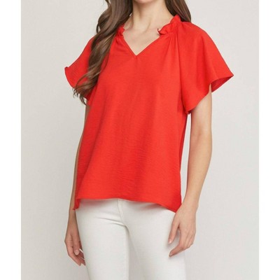 Women's Ruffled Flutter Sleeve Blouse - entro