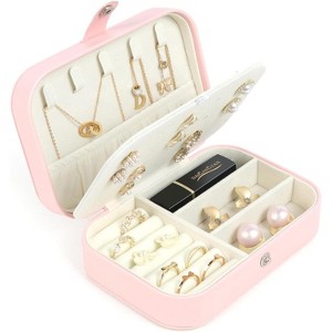 HTUTWOO Small Portable Jewelry Organizer, Double Layer PU Leather Mini Jewelry Holder Gift Box for Girls Women - 1 of 4