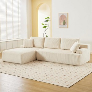 106" Cloud Sectional Couch Modern Modular L Shape Sofa with Chaise Deep Seat Comfy Fluffy Corduroy Upholstered Couches for Living Room Bedroom - 1 of 4