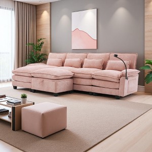 106" Chenille U-Shaped Cloud Sectional Sofa with Ottoman & Pillows - 1 of 4