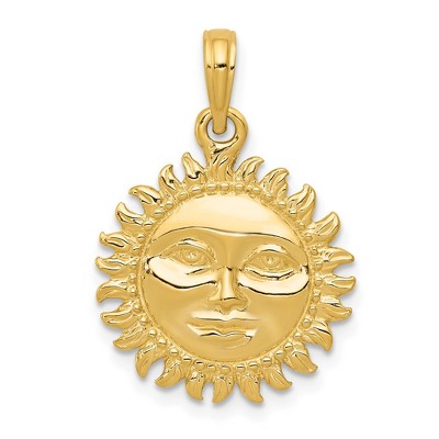 Black Bow Jewelry 14k Yellow Gold 17mm 3D Sun with Face Pendant