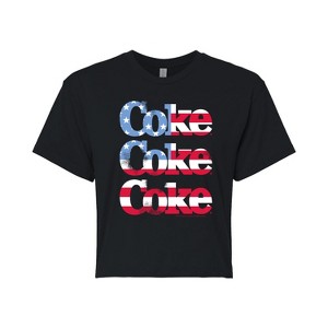 Women's - Coca-Cola - Coke Repeated Distressed Flag Fill Cropped Graphic T-Shirt - 1 of 4