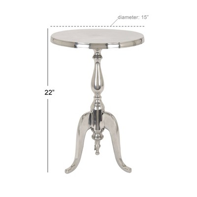 Elegant Silver Round Metal Pedestal Accent Table - 15" x 22"